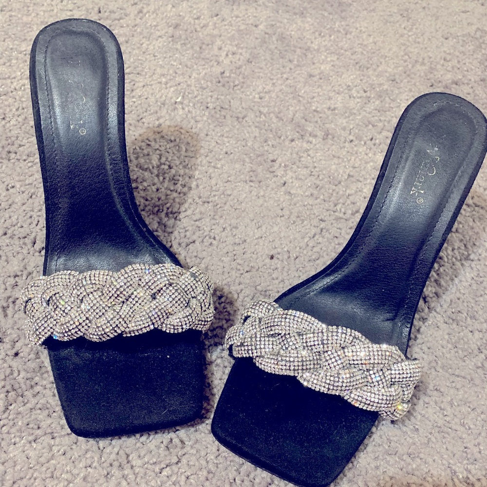 Silver and black shoes